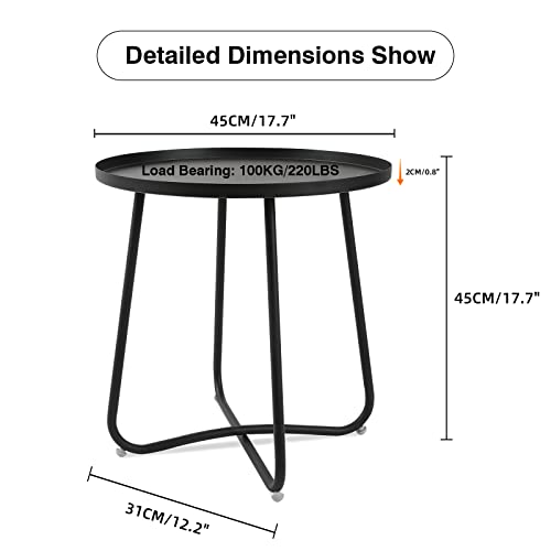 Babion Outdoor Side Tables, Small Round Metal Side Table, Weatherproof Metal End Table for Patio, Yard Balcony, Garden, Porch, Bedside (Black)