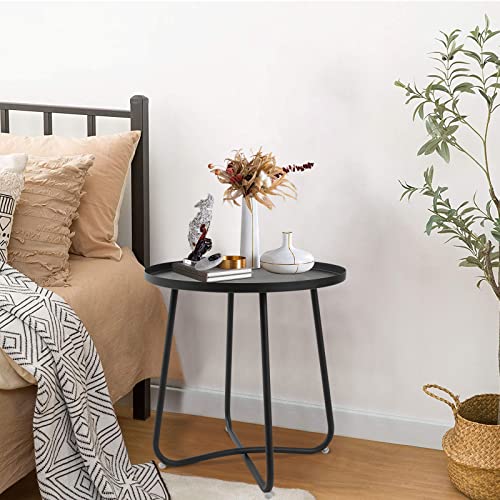 Babion Outdoor Side Tables, Small Round Metal Side Table, Weatherproof Metal End Table for Patio, Yard Balcony, Garden, Porch, Bedside (Black)
