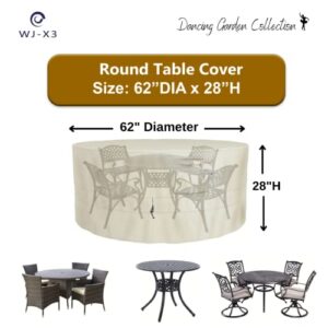 WJ-X3 Round Patio Furniture Cover, 62" D x 28" H, Waterproof, UV Resistant, Anti-Fading Outdoor Cover for Round Dining Table and Chairs Set, Beige