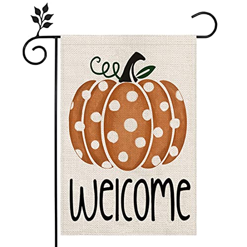 CROWNED BEAUTY Fall Thanksgiving Welcome Garden Flag Pumpkin 12×18 Inch Double Sided Vertical Yard Seasonal Holiday Outdoor Decor CF257-12