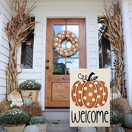 CROWNED BEAUTY Fall Thanksgiving Welcome Garden Flag Pumpkin 12×18 Inch Double Sided Vertical Yard Seasonal Holiday Outdoor Decor CF257-12