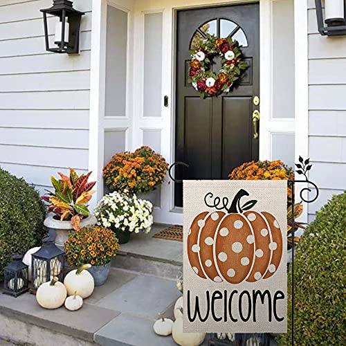 CROWNED BEAUTY Fall Thanksgiving Welcome Garden Flag Pumpkin 12×18 Inch Double Sided Vertical Yard Seasonal Holiday Outdoor Decor CF257-12