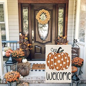 CROWNED BEAUTY Fall Thanksgiving Welcome Garden Flag Pumpkin 12×18 Inch Double Sided Vertical Yard Seasonal Holiday Outdoor Decor CF257-12