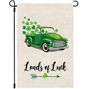 ptfny st. patrick’s day garden flag truck loads of luck clovers irish green shamrocks saint patrick’s day yard flags double sided 12 x 18 inch st. patty’s outdoor house yard lawn decorations