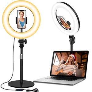 desktop ring light for zoom meetings – 10.5” computer ring lights with stand and phone holder, laptop ring light for video conference/online video call/make up/video recording/webcam/live streaming