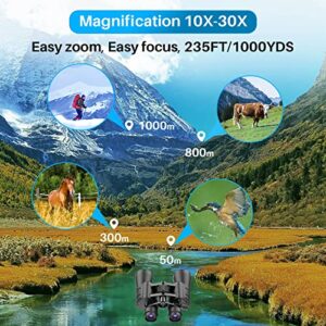 10-30x50 High Powered Military Zoom Binoculars for Adults, Daily Waterproof/BAK7 Prism/FMC Lens HD Professional Binoculars for Bird Watching Hunting Concerts (10-30x50, Zoom)