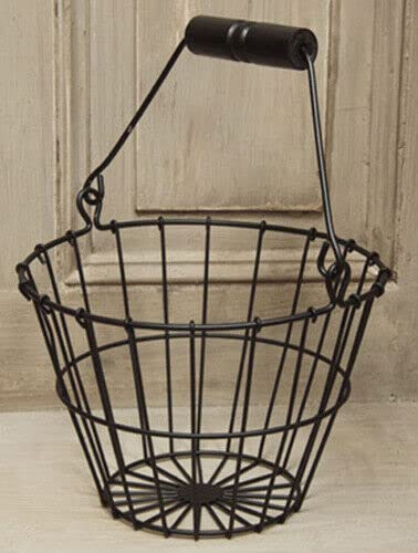 For Country Primitive Farmhouse BLACK WIRE EGG BASKET With Wood Handle 8" Area Home & Garden