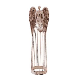 e-view antique metal angel garden statue – weather resistant indoor outdoor sculptures yard lawn patio art decor guardian angel for mother 32″ h