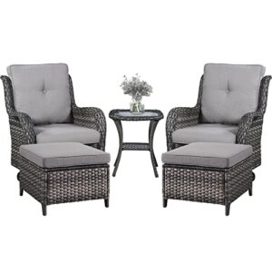 belord 5 pieces patio furniture sets wicker outdoor furniture, rattan patio swivel glider chairs with 2 ottoman and glass side table
