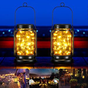 hanging solar lantern outdoor, 30 leds solar mason jar lights with stakes, waterproof hanging solar lights for garden, patio, yard, backyard, tree, pathway and lawn(2 packs, warm white)
