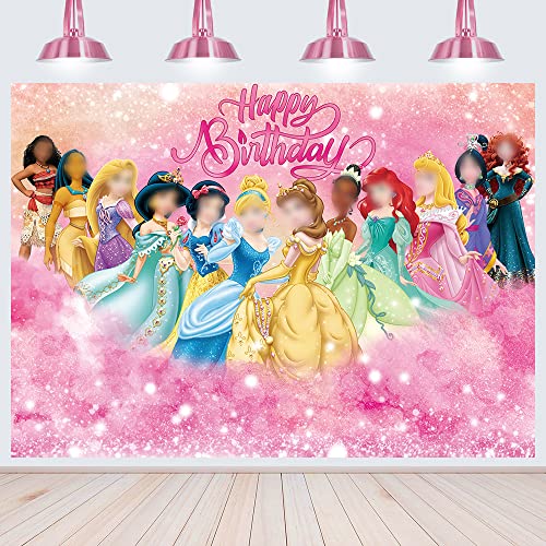 Pink Princess Backdrop for Birthday Party Princess Photography Background Princess Party Decorations for Girls Kids Baby Shower Cake Table Banner Photo Booth Props 7x5FT