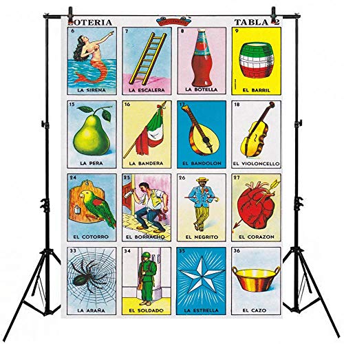 Loteria Card Backdrop Mexican Party Theme Mexico Loteria Cards Photography Background 5 x 7ft Vinyl Mexican Fiesta Birthday Decorations Banner Newborn Adult Portrait Photoshoot Photo Booth Props