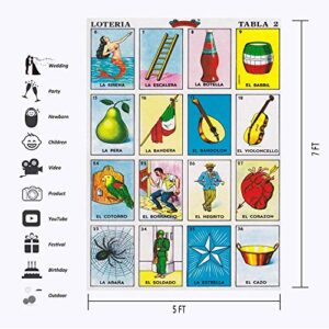 Loteria Card Backdrop Mexican Party Theme Mexico Loteria Cards Photography Background 5 x 7ft Vinyl Mexican Fiesta Birthday Decorations Banner Newborn Adult Portrait Photoshoot Photo Booth Props