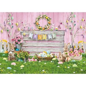 maijoeyy 7x5ft easter backdrop pink wood spring floral easter backdrop for photography easter eggs green grass easter party decoration kids newborn baby party photoshoot background