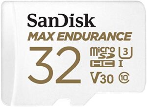sandisk 32gb max endurance microsdhc card with adapter for home security cameras and dash cams – c10, u3, v30, 4k uhd, micro sd card – sdsqqvr-032g-gn6ia