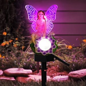 blingbin solar garden lights outdoor, led flower fairy light, butterfly angel shape solar pathway stake lights with 7 color changing landscape decorative lights for garden patio backyard walkway