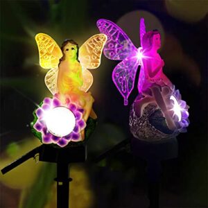 Blingbin Solar Garden Lights Outdoor, LED Flower Fairy Light, Butterfly Angel Shape Solar Pathway Stake Lights with 7 Color Changing Landscape Decorative Lights for Garden Patio Backyard Walkway