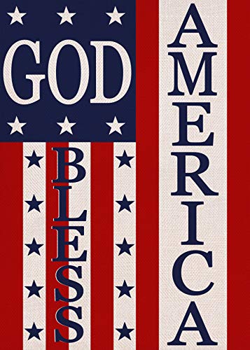 Covido God Bless America 4th of July Patriotic Garden Flag, Home Decorative American Memorial Day Yard USA Star Stripes Outside Decoration, Spring Summer Seasonal Outdoor Small Decor 12 x 18