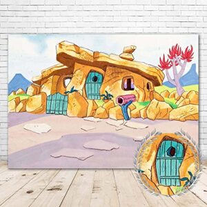 Flintstones Backdrop Background 7x5 Vinyl Stone House Photography Backdrop for Kids Birthday Party Decorations Baby Shower Supplies Picture Photoshoot Video Shoot Drapes