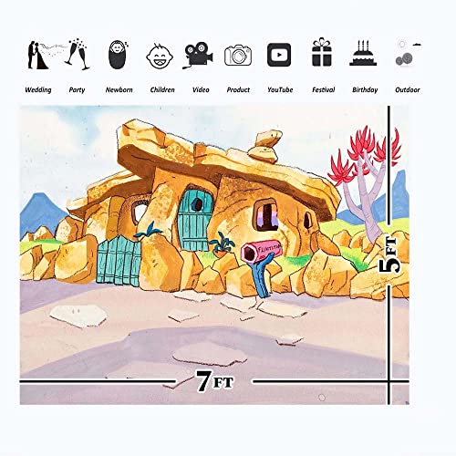 Flintstones Backdrop Background 7x5 Vinyl Stone House Photography Backdrop for Kids Birthday Party Decorations Baby Shower Supplies Picture Photoshoot Video Shoot Drapes