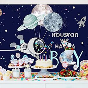 Ticuenicoa 7x5ft We Have A Boy Backdrop for Baby Shower Outer Space Rocket Astronaut Theme Babyshower Backdrops Night Sky Hanging Stars Planet Galaxy Photo Background Kids Birthday Party Decoration