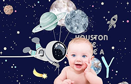 Ticuenicoa 7x5ft We Have A Boy Backdrop for Baby Shower Outer Space Rocket Astronaut Theme Babyshower Backdrops Night Sky Hanging Stars Planet Galaxy Photo Background Kids Birthday Party Decoration