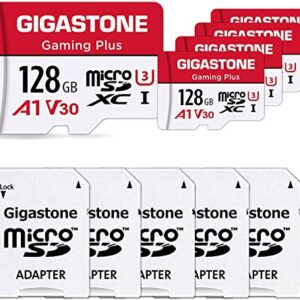 [Gigastone] Micro SD Card 128GB 5-Pack, Gaming Plus, MicroSDHC Memory Card for Nintendo-Switch, Wyze Cam, Roku, Full HD Video Recording, UHS-I U1 A1 Class 10, up to 100MB/s, with MicroSD to SD Adapter