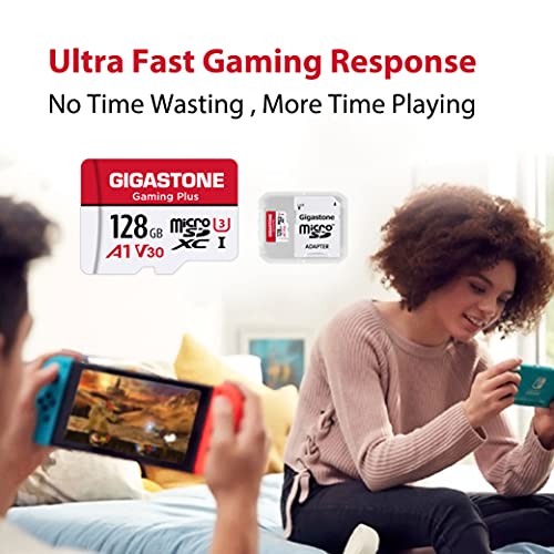 [Gigastone] Micro SD Card 128GB 5-Pack, Gaming Plus, MicroSDHC Memory Card for Nintendo-Switch, Wyze Cam, Roku, Full HD Video Recording, UHS-I U1 A1 Class 10, up to 100MB/s, with MicroSD to SD Adapter