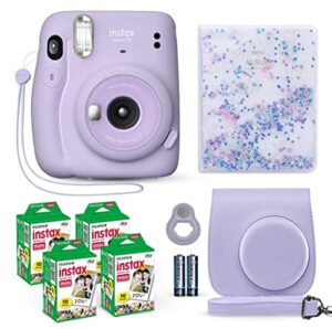 fujifilm instax mini 11 instant camera lilac purple + fuji film value pack (40 sheets) + shutter accessories bundle, incl. compatible carrying case, selfie lens, quicksand beads photo album 64 pockets