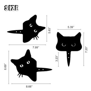 Metal Black Cat Garden Decorations, Outdoor Cat Yard Art Decor, Lawn Ornament Halloween Cat Gift for Cat Lovers, Funny Courtyard Animal Silhouette Statue, Black, Set of 3