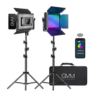 gvm rgb led video light with lighting kits, 680rs 50w led panel light with bluetooth control, 2 packs photography lighting for youtube studio, video shooting, gaming, streaming, conference