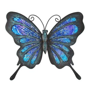 hongland metal butterfly wall decor glass outdoor wall art sculpture hanging garden decorations blue for home garden