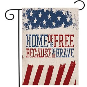 patriotic stripes star because of the brave garden flag,4th of july memorial day independence day yard outdoor decoration 12.5×18 inch