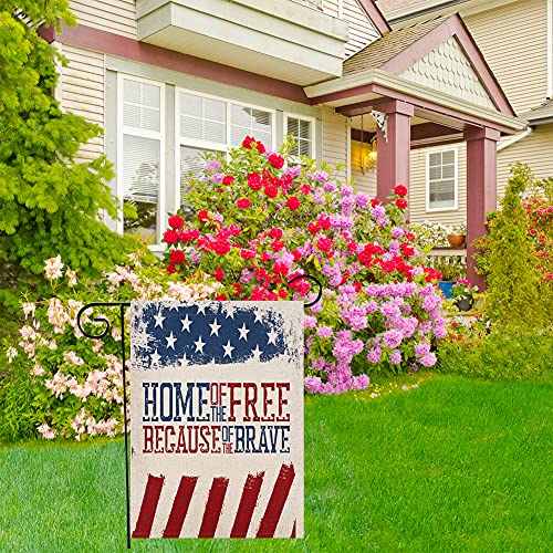 Patriotic Stripes Star Because of the Brave Garden flag,4th of July Memorial Day Independence Day Yard Outdoor Decoration 12.5x18 Inch