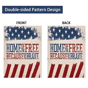 Patriotic Stripes Star Because of the Brave Garden flag,4th of July Memorial Day Independence Day Yard Outdoor Decoration 12.5x18 Inch