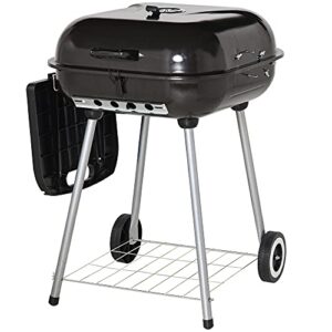outsunny 38” steel charocal grill with portable wheel, side tray and lower shelf for outdoor bbq for garden, backyard, poolside