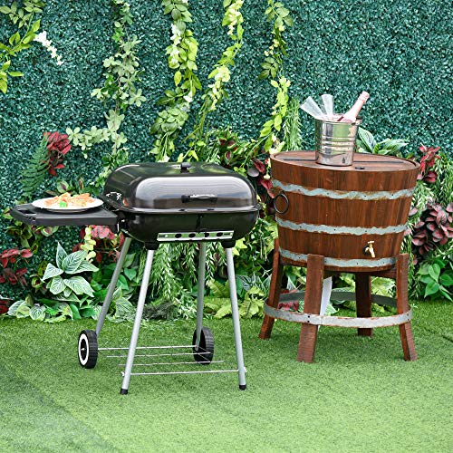 Outsunny 38'' Steel Charocal Grill with Portable Wheel, Side Tray and Lower Shelf for Outdoor BBQ for Garden, Backyard, Poolside