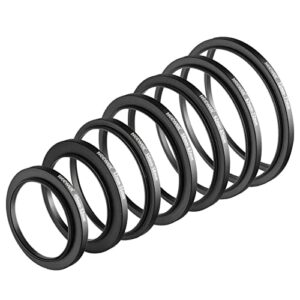 neewer 7pcs step up rings filter adapter, 49-52mm, 52-55mm, 55-58mm, 58-62mm, 62-67mm, 67-72mm, 72-77mm threaded premium anodized aluminum frame