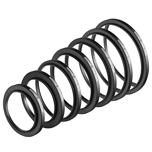 NEEWER 7PCS Step Up Rings Filter Adapter, 49-52mm, 52-55mm, 55-58mm, 58-62mm, 62-67mm, 67-72mm, 72-77mm Threaded Premium Anodized Aluminum Frame