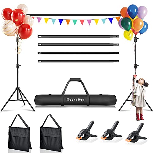 MOUNTDOG Photo Studio Backdrop Support System, 10FT Adjustable Photography Background Stand Kit with Backdrop Clamps, 2 Sandbags, and Carrying Bag for Portrait & Studio Photography