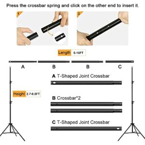 MOUNTDOG Photo Studio Backdrop Support System, 10FT Adjustable Photography Background Stand Kit with Backdrop Clamps, 2 Sandbags, and Carrying Bag for Portrait & Studio Photography