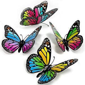vokproof metal butterfly outdoor wall art decor- 4 pcs 9.8in double-sided color printing butterflies wall sculpture hanging decorations for outside, decorative fences yard patio garden (4 colors)