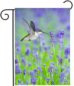 pickako tropical summer spring hummingbird bird in purple lavender floral flowers garden yard flag 12 x 18 inch, double sided outdoor decorative welcome flags banners for home house lawn patio