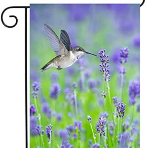 Pickako Tropical Summer Spring Hummingbird Bird In Purple Lavender Floral Flowers Garden Yard Flag 12 x 18 Inch, Double Sided Outdoor Decorative Welcome flags Banners for Home House Lawn Patio