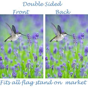 Pickako Tropical Summer Spring Hummingbird Bird In Purple Lavender Floral Flowers Garden Yard Flag 12 x 18 Inch, Double Sided Outdoor Decorative Welcome flags Banners for Home House Lawn Patio