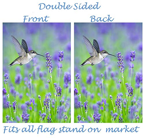 Pickako Tropical Summer Spring Hummingbird Bird In Purple Lavender Floral Flowers Garden Yard Flag 12 x 18 Inch, Double Sided Outdoor Decorative Welcome flags Banners for Home House Lawn Patio