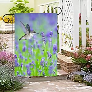 Pickako Tropical Summer Spring Hummingbird Bird In Purple Lavender Floral Flowers Garden Yard Flag 12 x 18 Inch, Double Sided Outdoor Decorative Welcome flags Banners for Home House Lawn Patio