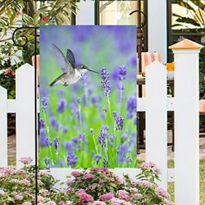 Pickako Tropical Summer Spring Hummingbird Bird In Purple Lavender Floral Flowers Garden Yard Flag 12 x 18 Inch, Double Sided Outdoor Decorative Welcome flags Banners for Home House Lawn Patio