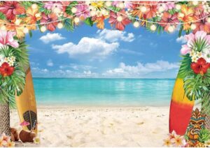 livucee 7x5ft fabric summer hawaiian beach backdrop for photography tropical flower luau hawaiian party decorations aloha blue sky ocean palm leaves background suppiles photoshoot