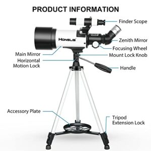 Telescope, 70mm Aperture 500mm Telescopes for Adults Astronomy & Kids Beginners, Fully Multi-Coated Travel Refractor Telescopes with Phone Adapter, Wireless Control, Astronomy Gift for Kids